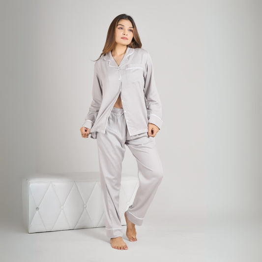 Premium Bamboo Sleepwear Set for Women | Soft, Lightweight Pajamas with Neem Finish | Gray