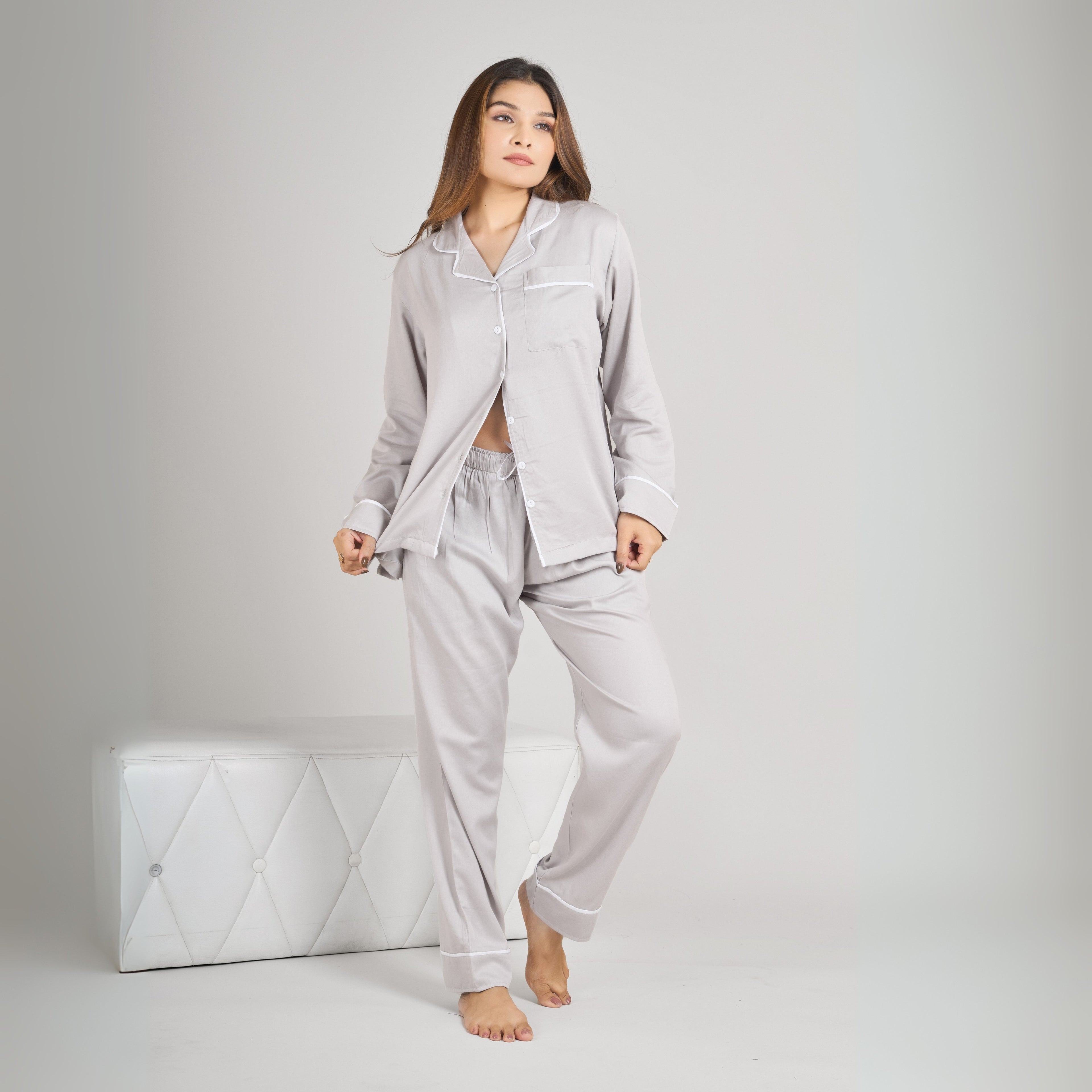 Bamboo Calm Night Suit | Mist Grey