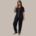 Bamboo Silk Luxe Night Suit | Midnight Black