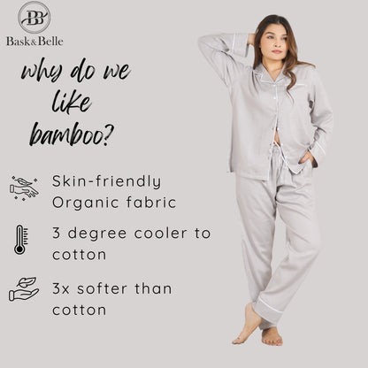 Premium Bamboo Sleepwear Set for Women | Soft, Lightweight Pajamas with Neem Finish | Gray