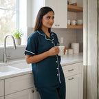Bamboo Silk Luxe Night Suit | Cosy Teal