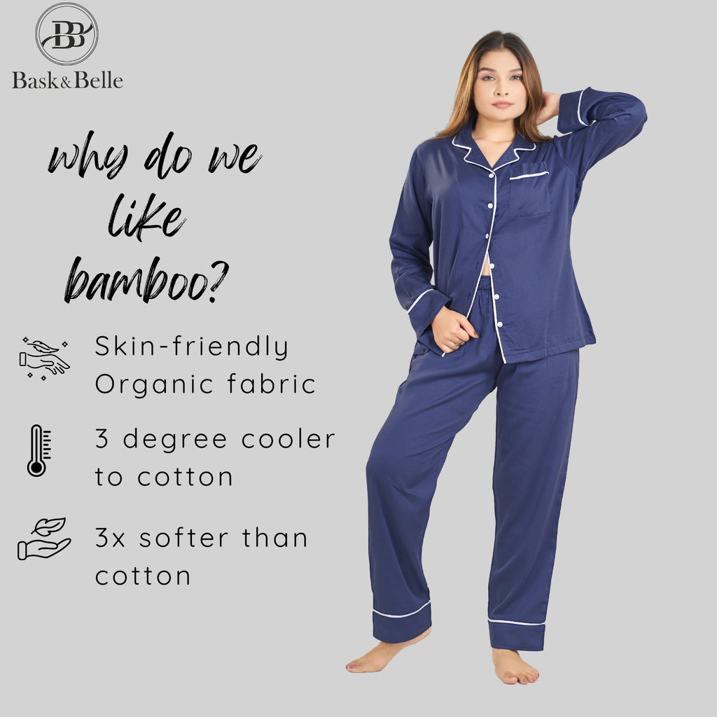 Bamboo Calm Night Suit | Oxford Blue