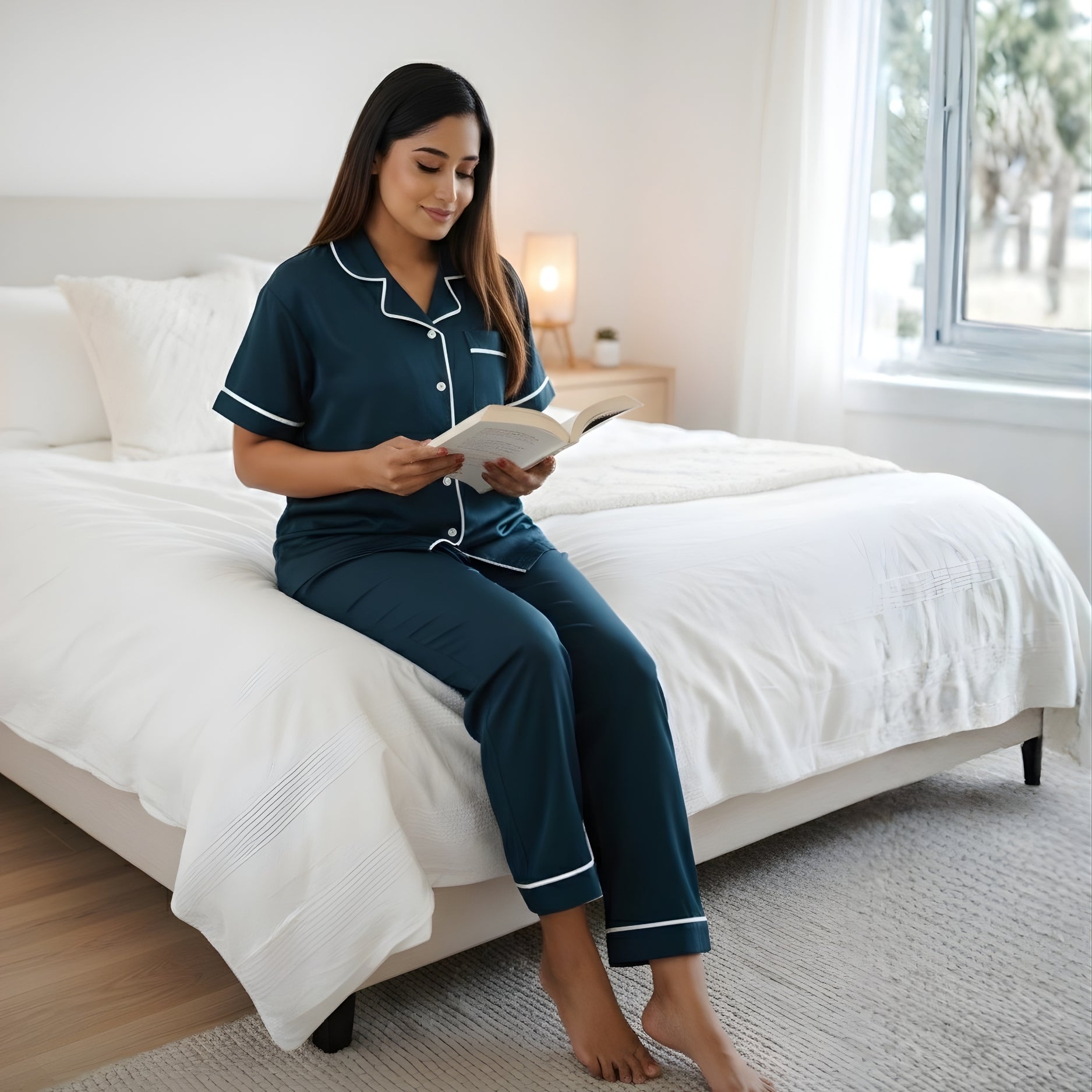 Bamboo Silk Luxe Night Suit | Cosy Teal