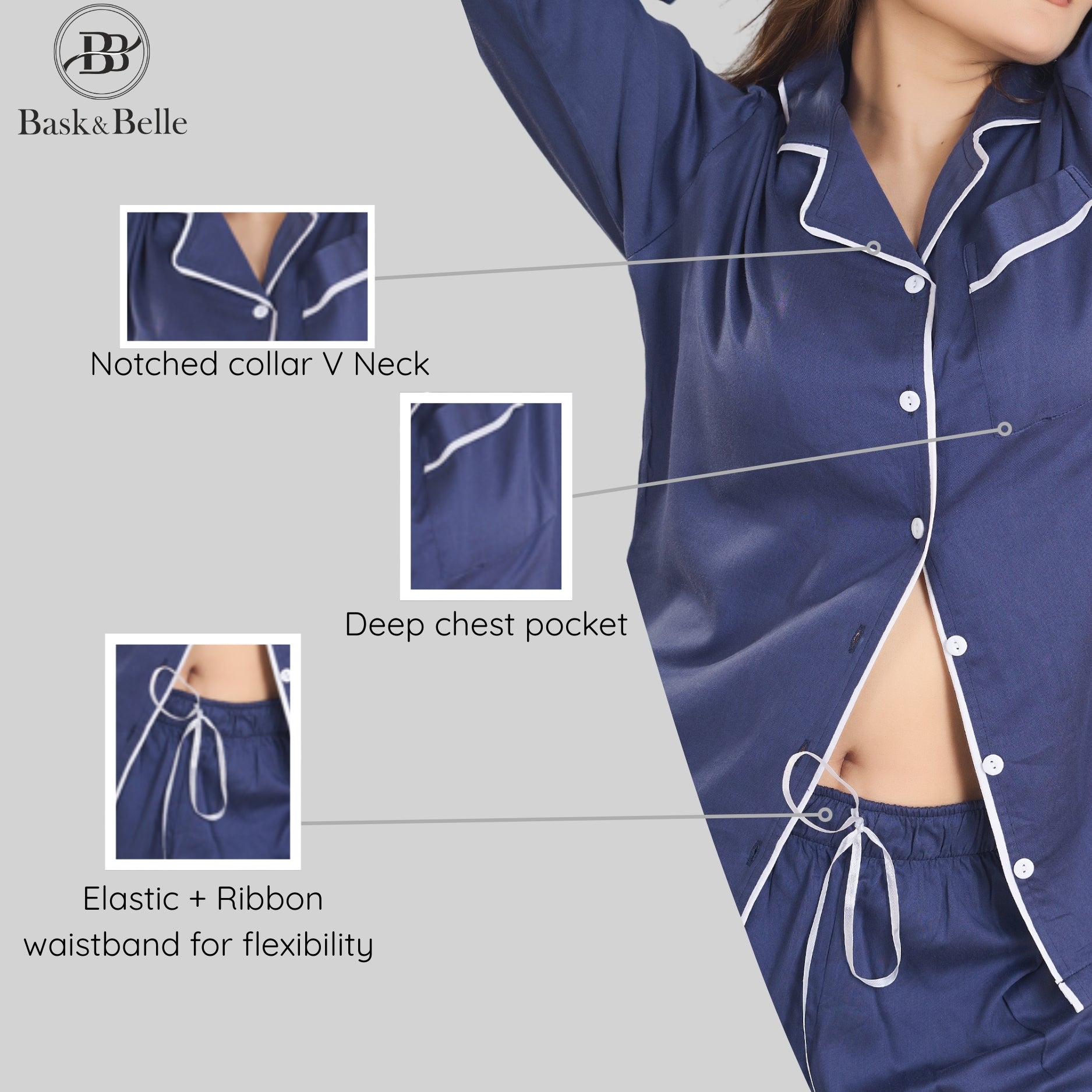 Bamboo Calm Night Suit | Oxford Blue