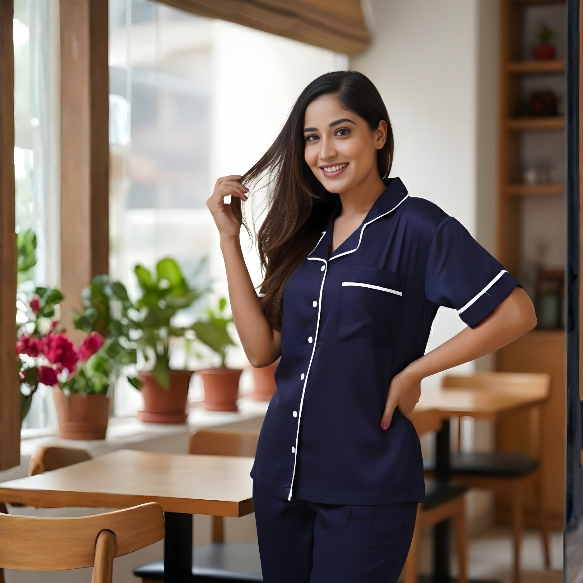 Bamboo Silk Luxe Night Suit | Royal Blue