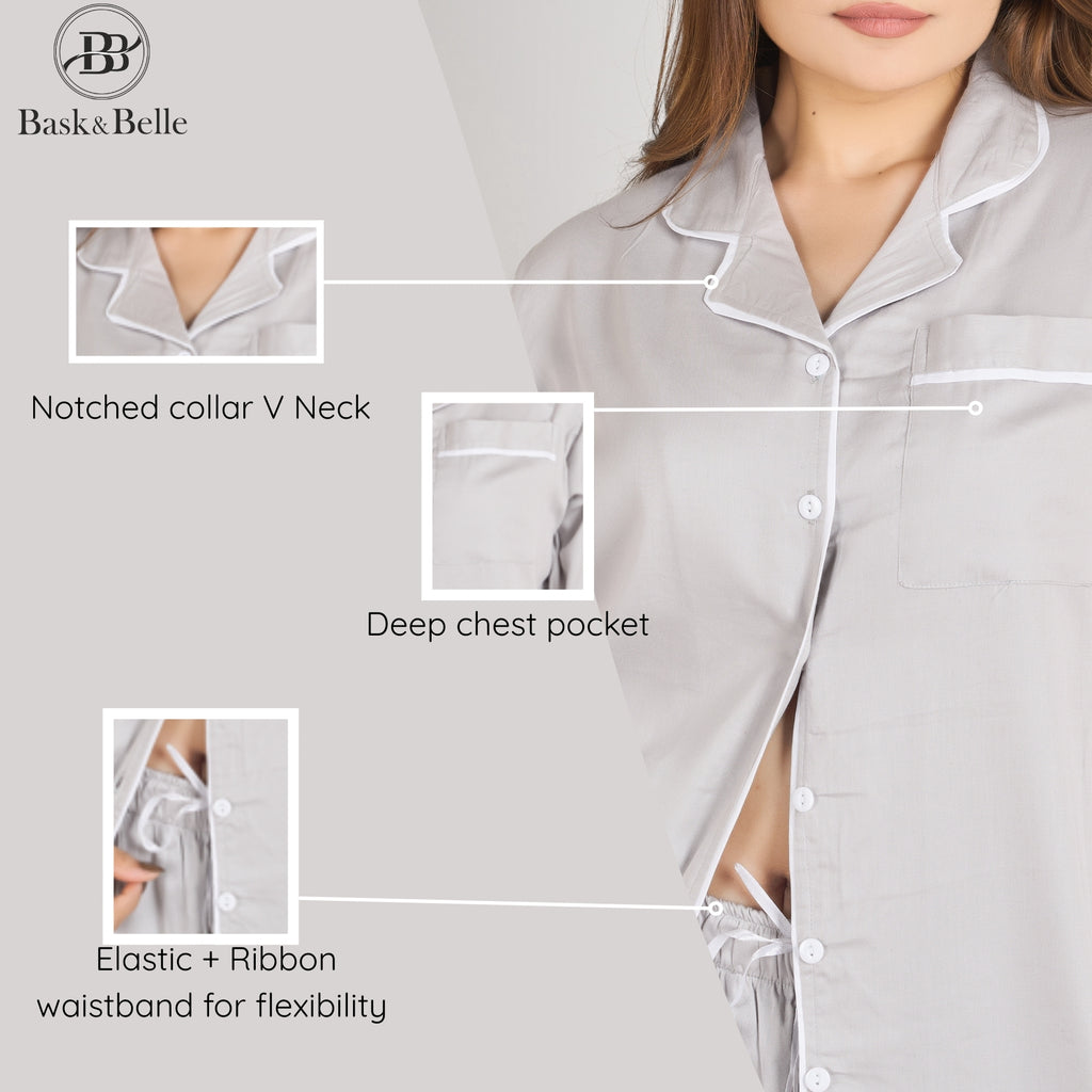 Bamboo Calm Night Suit | Mist Grey