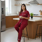 Bamboo Silk Luxe Night Suit | Crimson Red