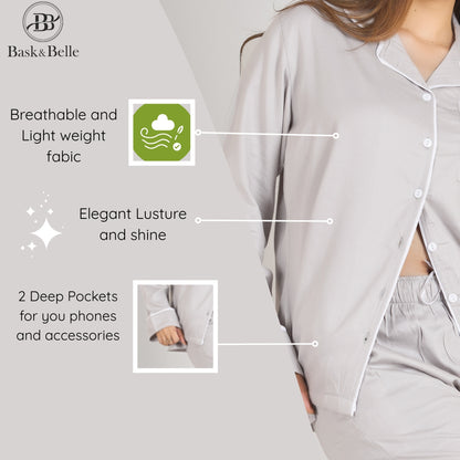 Premium Bamboo Sleepwear Set for Women | Soft, Lightweight Pajamas with Neem Finish | Gray