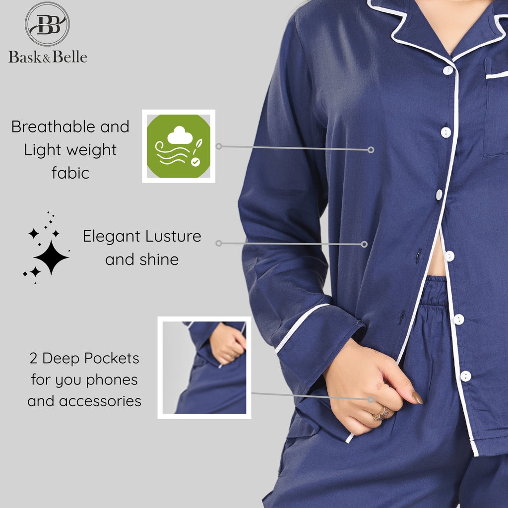 Bamboo Calm Night Suit | Oxford Blue