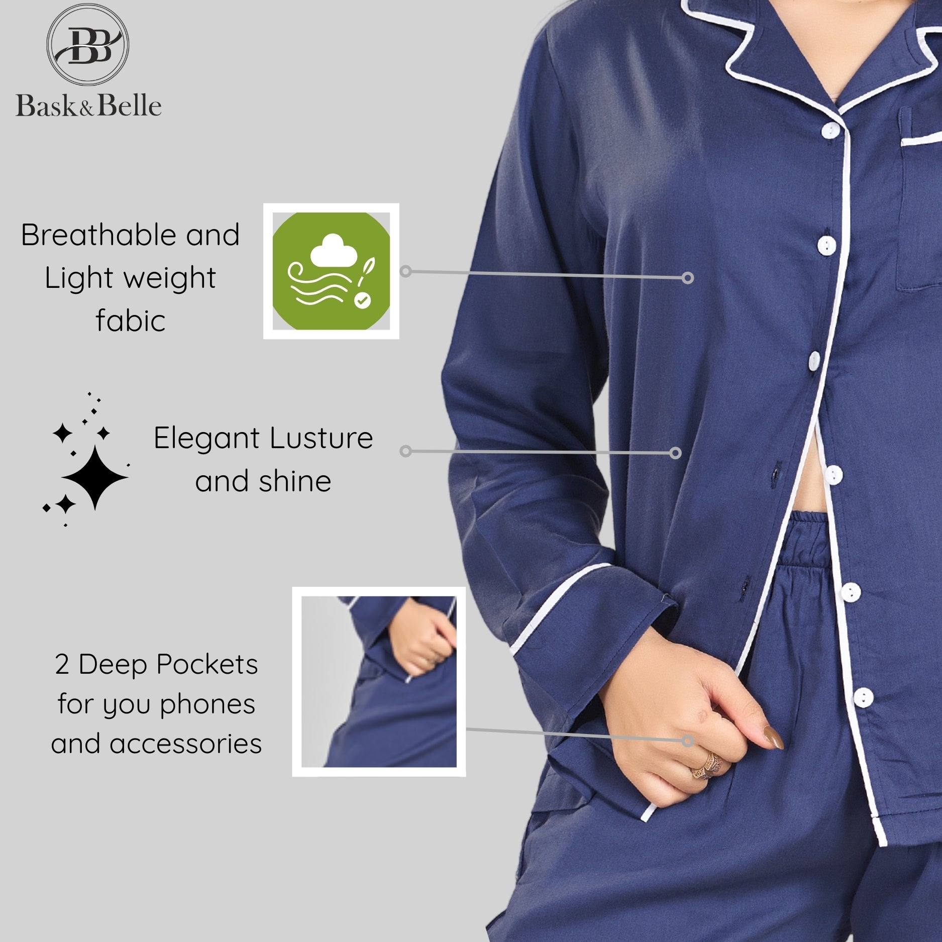 Bamboo Calm Night Suit | Oxford Blue