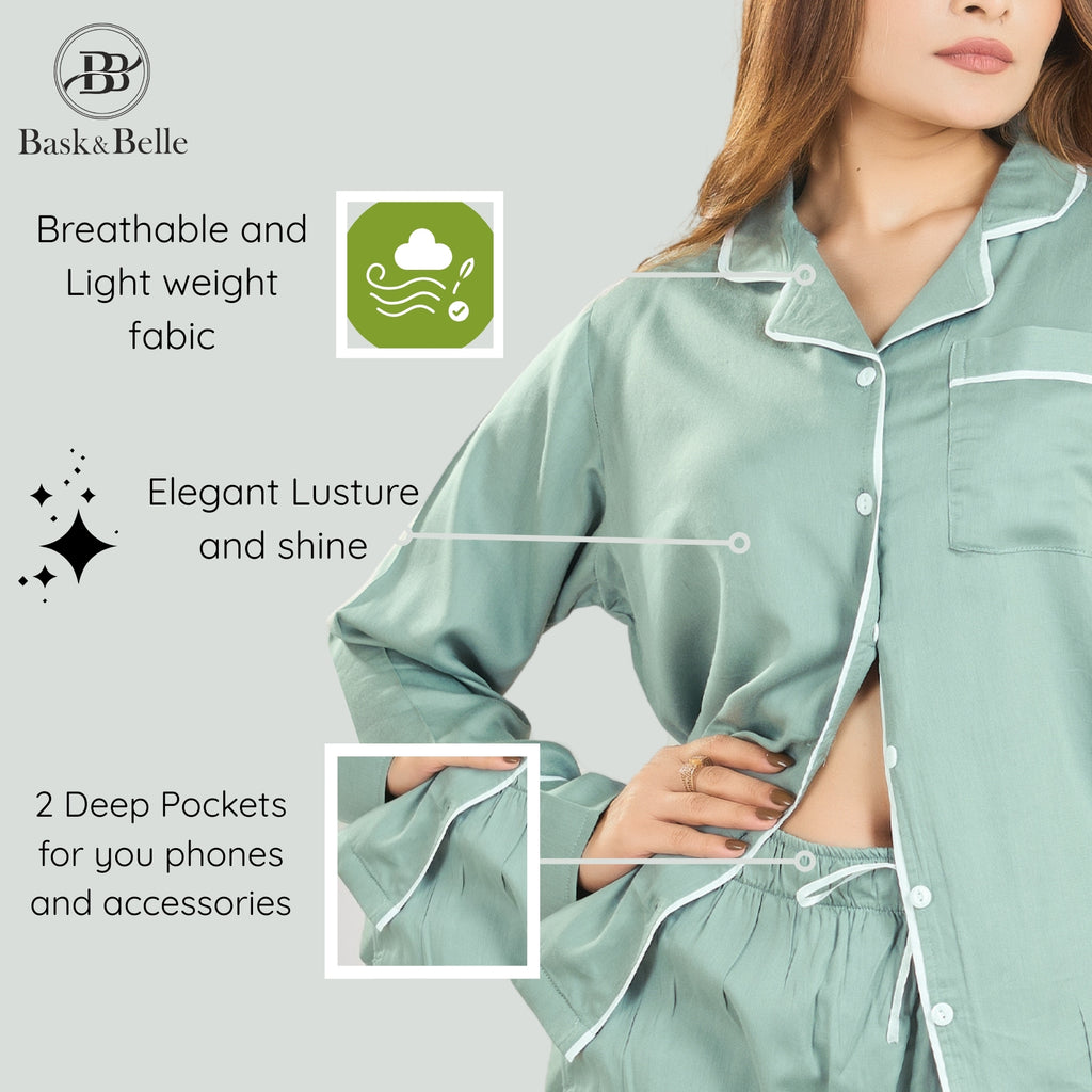 Bamboo Calm Night Suit | Misty Teal