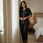 Bamboo Silk Luxe Night Suit | Midnight Black