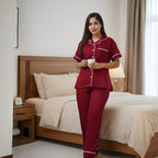Bamboo Silk Luxe Night Suit | Crimson Red