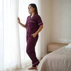 Bamboo Silk Luxe Night Suit | Velvet Wine