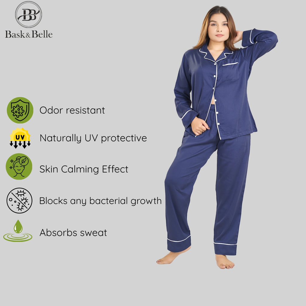 Bamboo Calm Night Suit | Oxford Blue