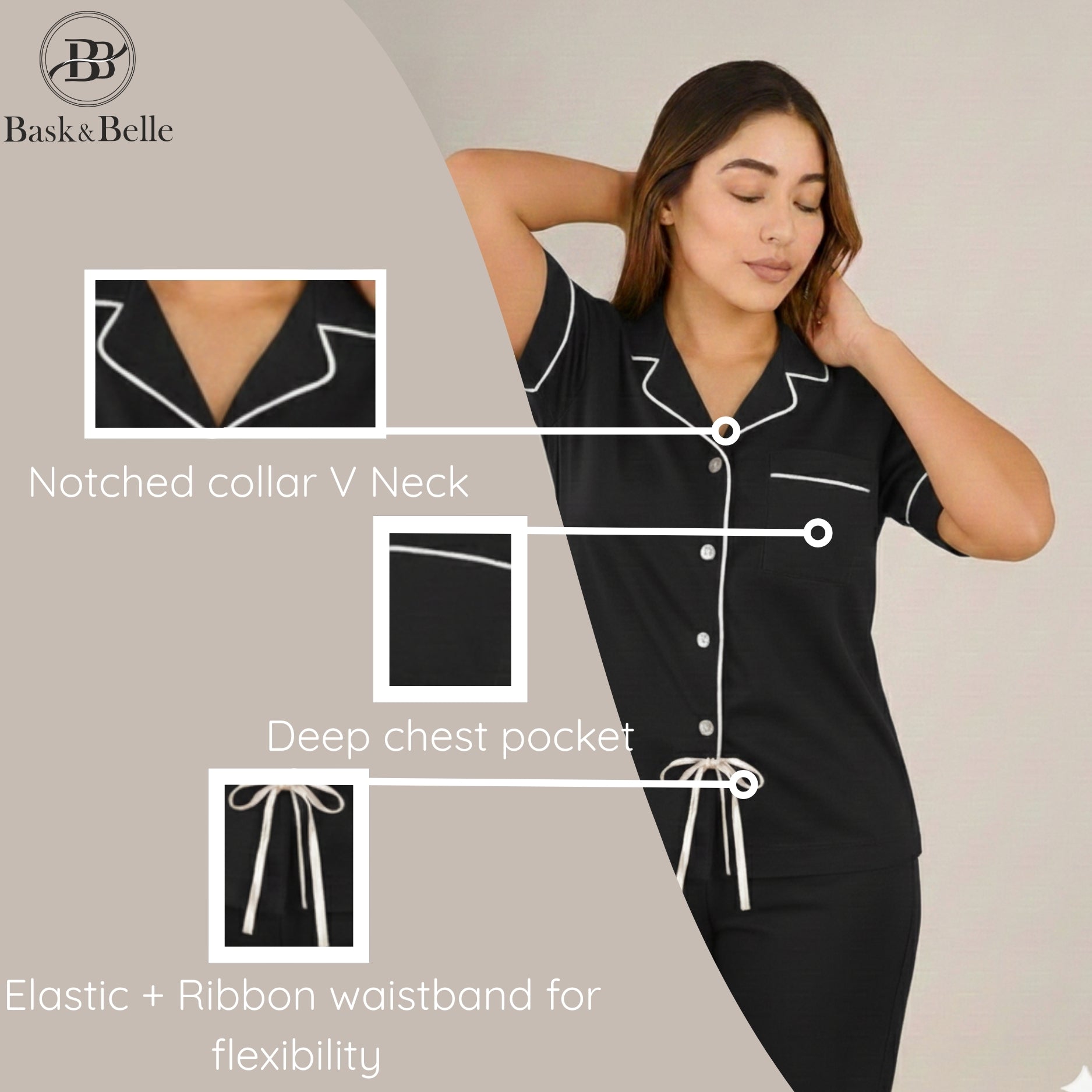 Bamboo Silk Luxe Night Suit | Midnight Black