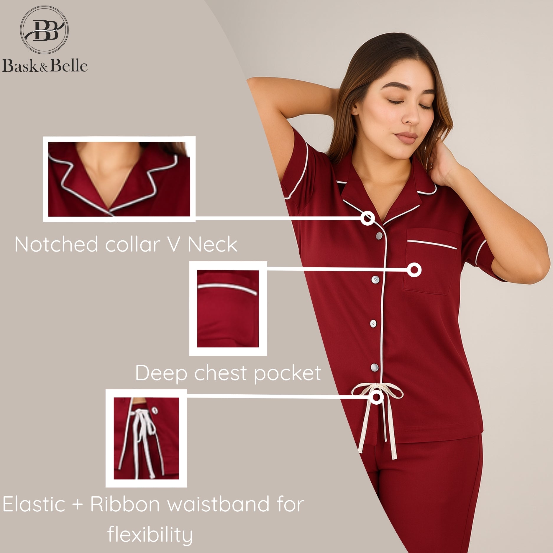 Bamboo Silk Luxe Night Suit | Crimson Red