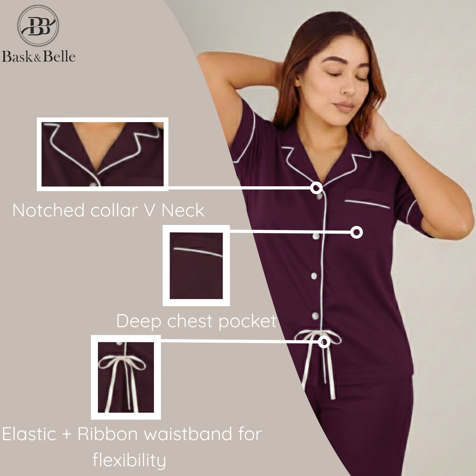 Bamboo Silk Luxe Night Suit | Velvet Wine