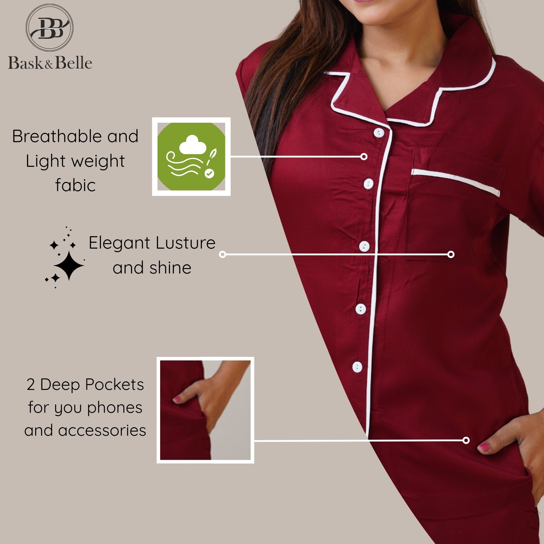 Bamboo Silk Luxe Night Suit | Crimson Red