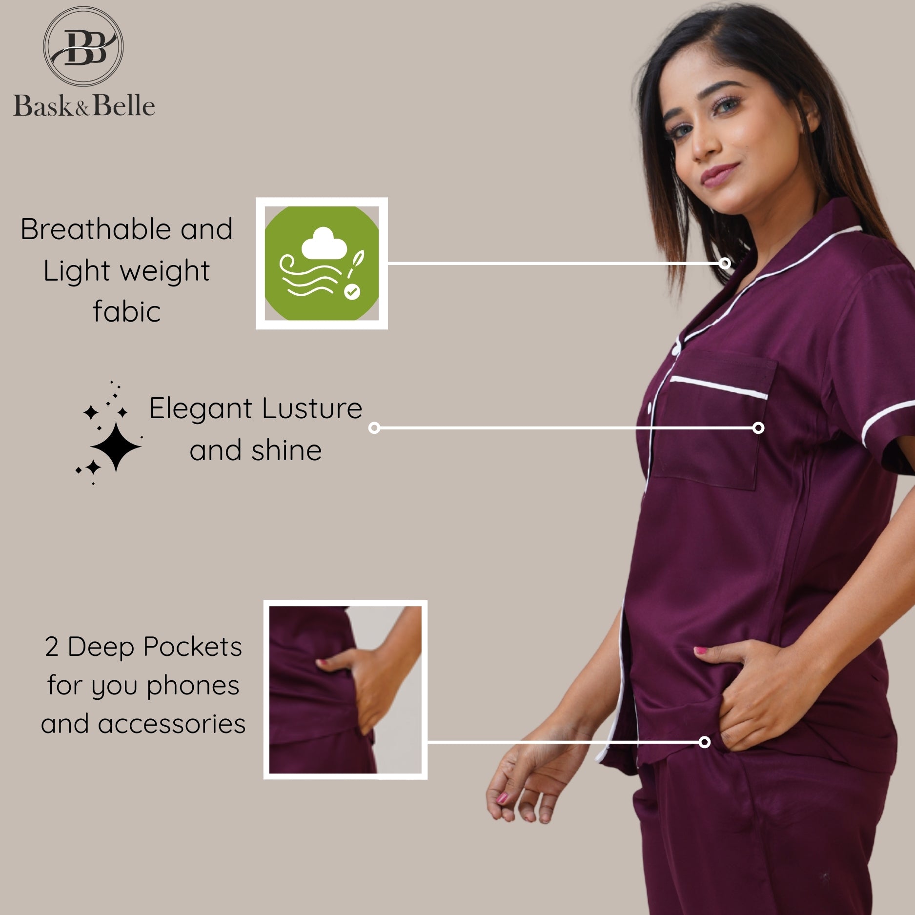 Bamboo Silk Luxe Night Suit | Velvet Wine