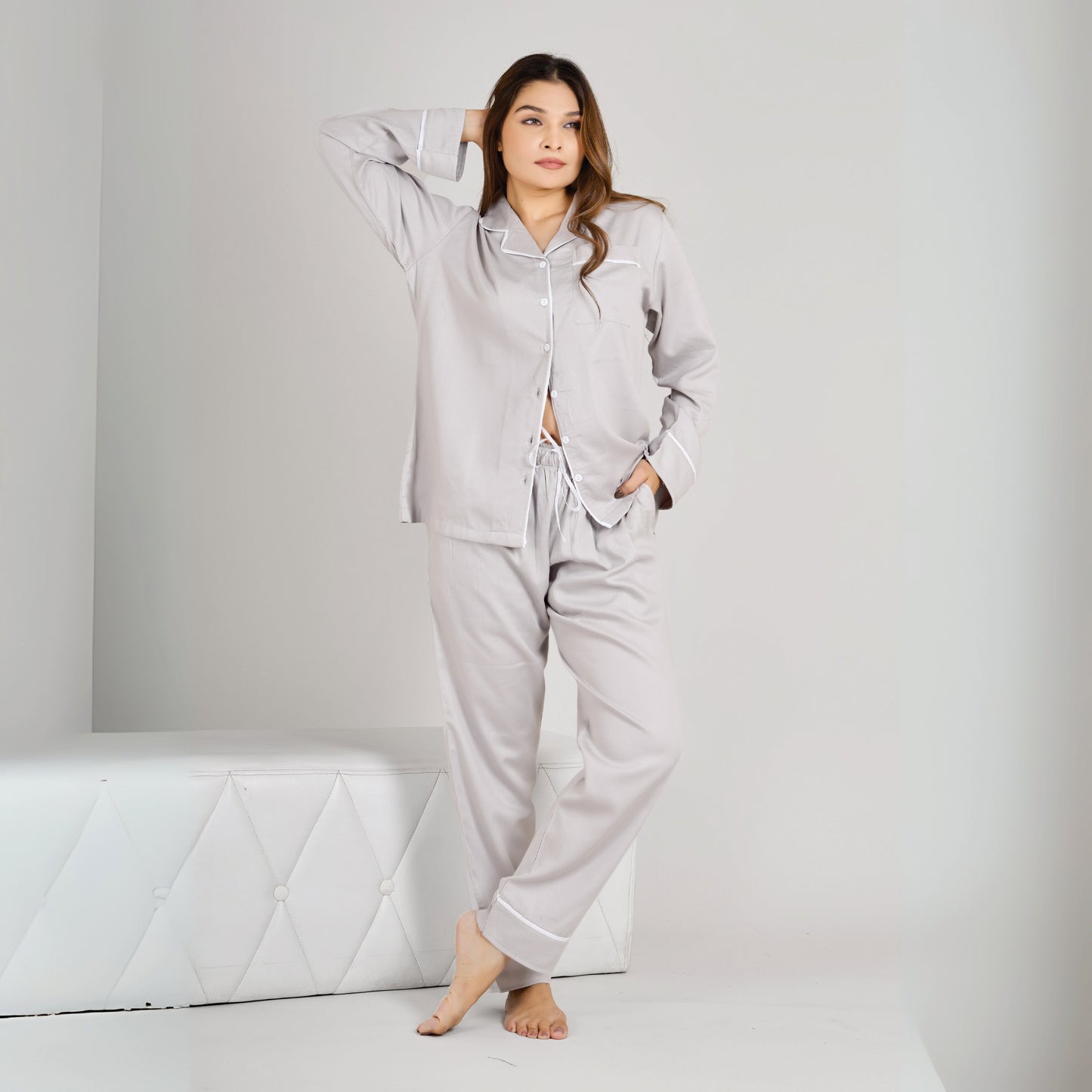 Premium Bamboo Sleepwear Set for Women | Soft, Lightweight Pajamas with Neem Finish | Gray