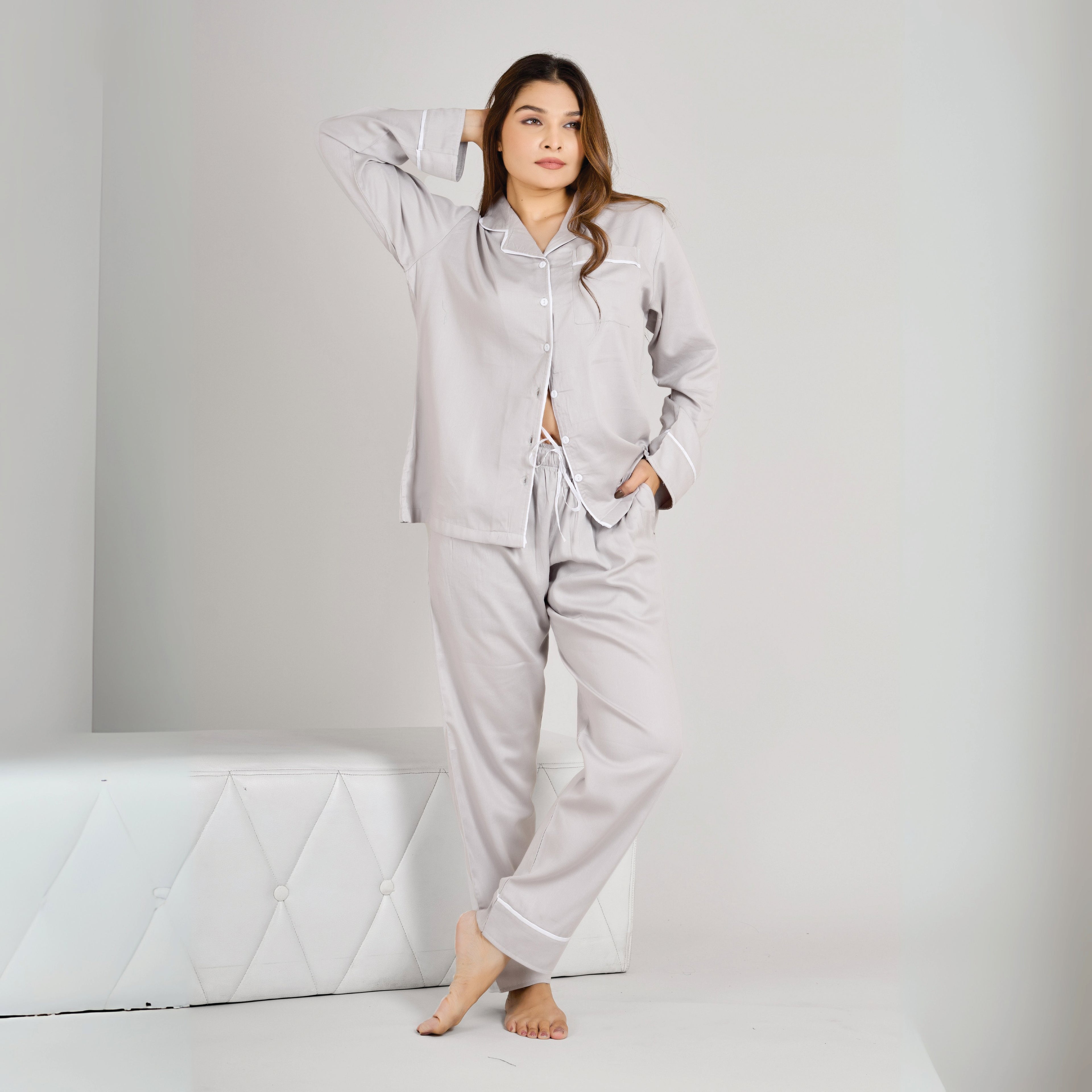 Bamboo Calm Night Suit | Mist Grey