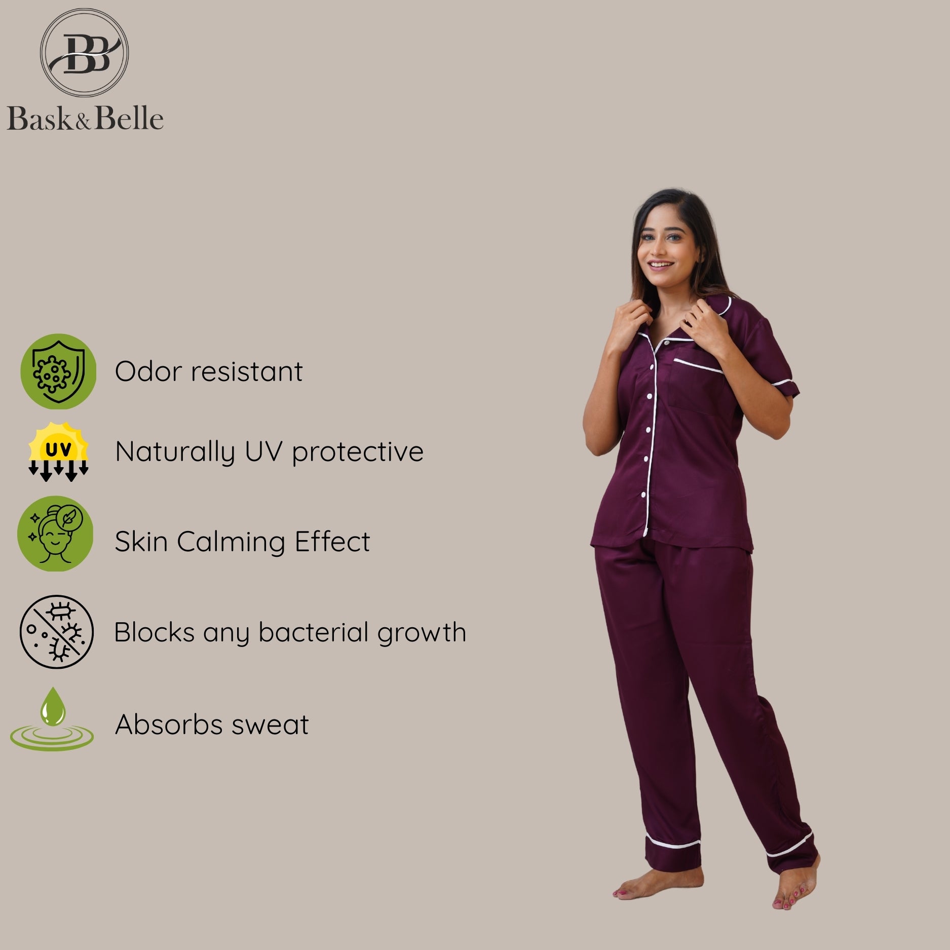 Bamboo Silk Luxe Night Suit | Velvet Wine