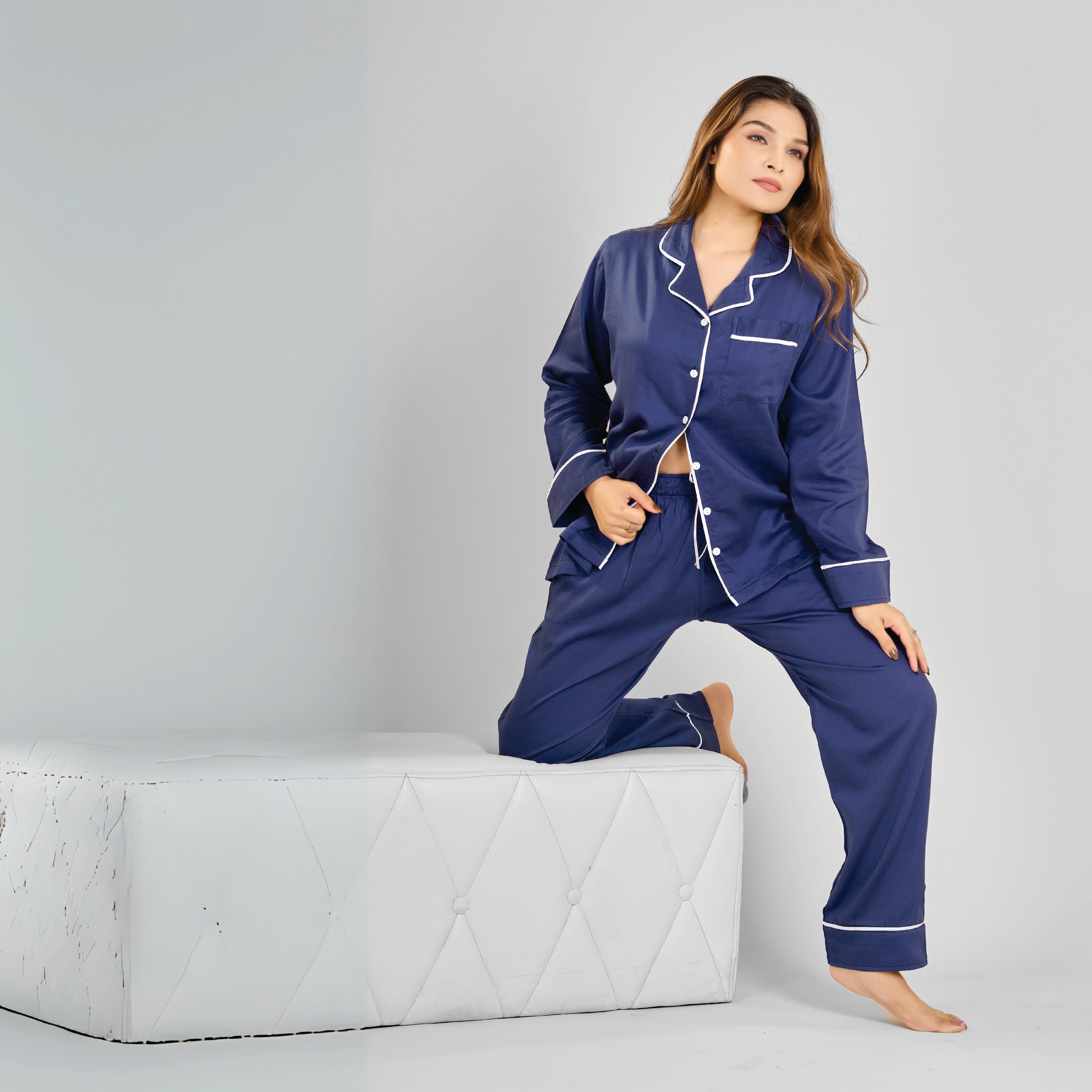 Bamboo Calm Night Suit | Oxford Blue