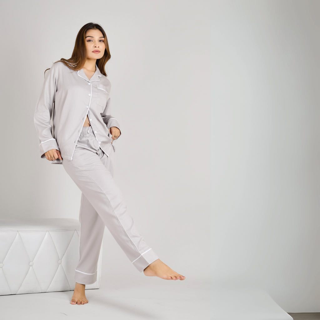 Bamboo Calm Night Suit | Mist Grey
